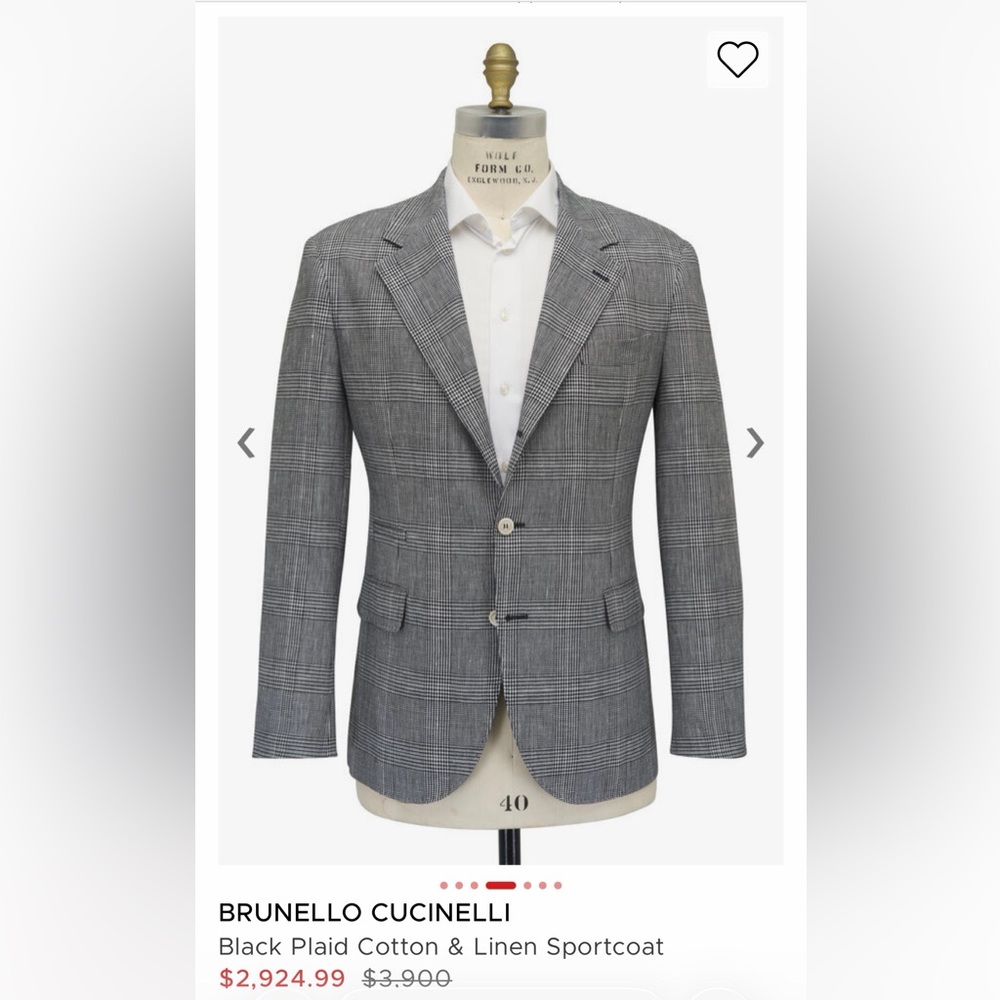 SOLDBrunello Cucinelli “Prince of Whales” Black & White Plaid Blazer Men’s S